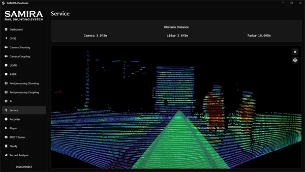 LiDAR-Punktwolke mit eingeblendetem Fahrweg